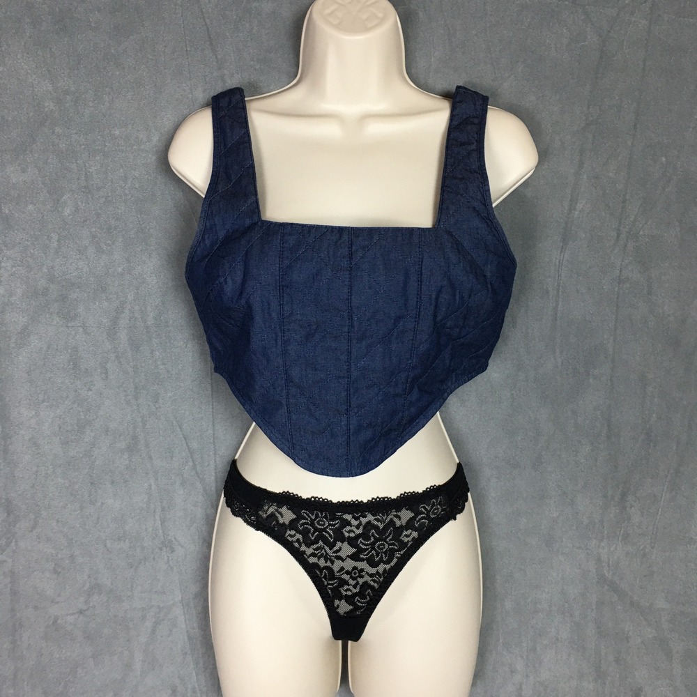 NWOT Lioness Blue Denim Corset Tank Top S Sleeveless Bodice Summer‎ Punk Rock - Picture 2 of 16